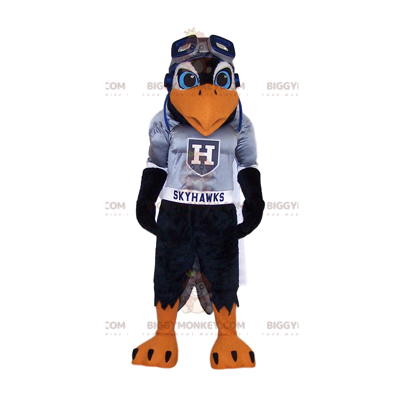 BIGGYMONKEY™ Costume da mascotte Aquila nera in maglia grigia BIGGYMONKEY™ Costume da mascotte Aquila nera in maglia grigia
