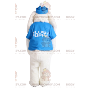 Traje de mascote BIGGYMONKEY™ cão branco com camisa turquesa –