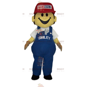 BIGGYMONKEY™ Mascot Costume of Snowman in Jeans Overalls and