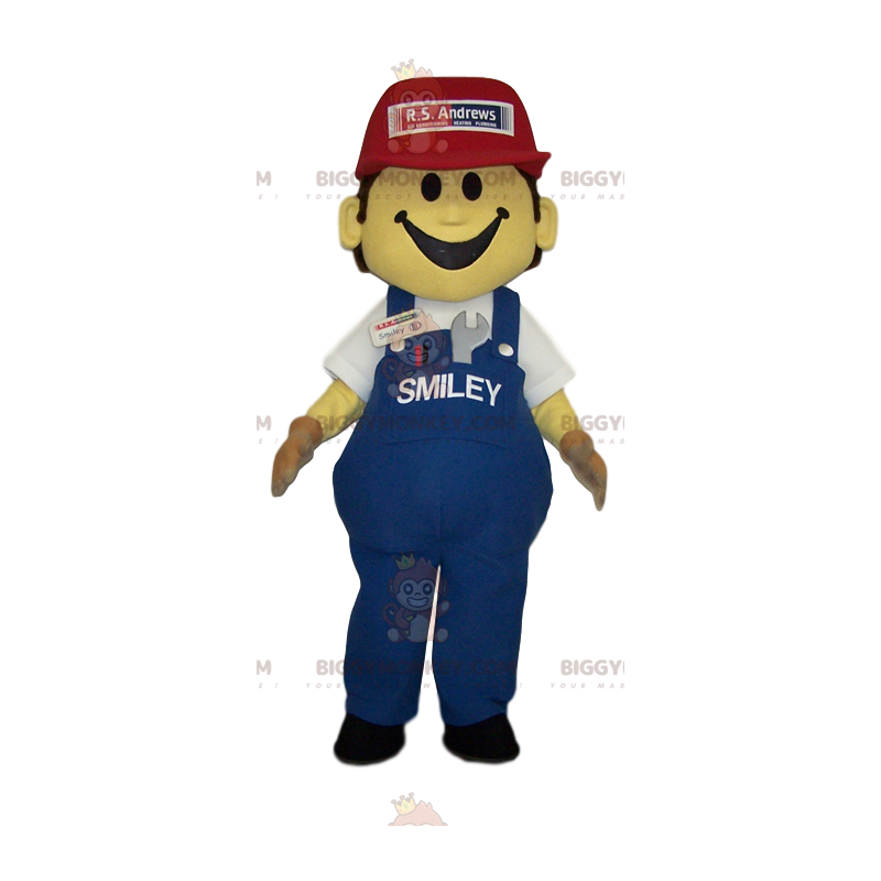 Costume de mascotte BIGGYMONKEY™ de bonhomme en salopette en Costume de mascotte BIGGYMONKEY™ de bonhomme en salopette en
