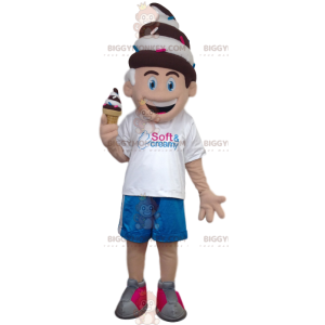 Little Boy BIGGYMONKEY™ Mascot Costume With Ice Cream Cone -