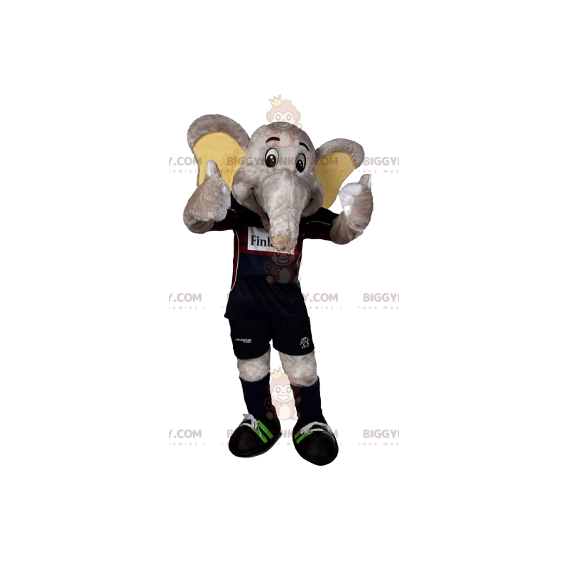 Traje de mascote BIGGYMONKEY™ Elefante cinza traje de futebol – Traje de mascote BIGGYMONKEY™ Elefante cinza traje de futebol –