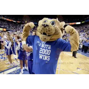 BIGGYMONKEY™ Mascot Costume of Beige Tiger in Blue Sportswear -