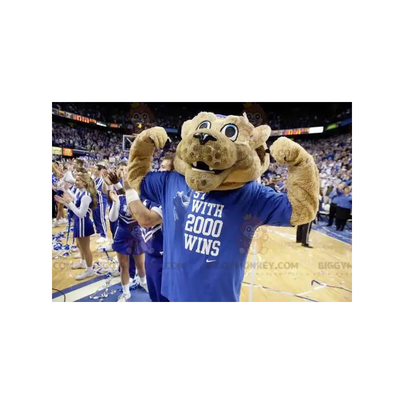 BIGGYMONKEY™ Mascot Costume of Beige Tiger in Blue Sportswear - BIGGYMONKEY™ Mascot Costume of Beige Tiger in Blue Sportswear -