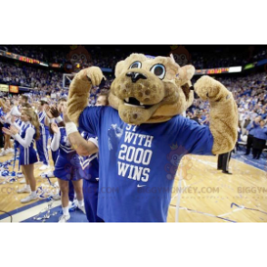 BIGGYMONKEY™ Mascot Costume of Beige Tiger in Blue Sportswear -