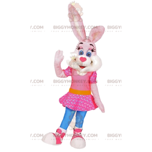Bunny BIGGYMONKEY™ Mascot Costume with Pink Dress. Bunny