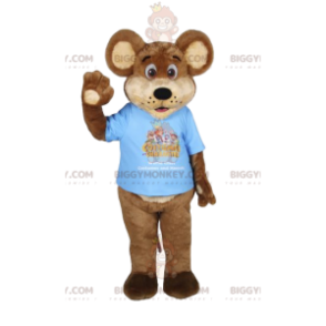 Kostým maskota medvěda hnědého BIGGYMONKEY™ s modrým tričkem. kostým medvěda - Maskot medvěda - BiggyMonkey.com
