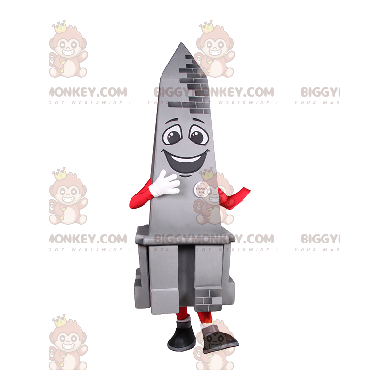 Disfraz de mascota Obelisco gris sonriente BIGGYMONKEY™. Disfraz de mascota Obelisco gris sonriente BIGGYMONKEY™.