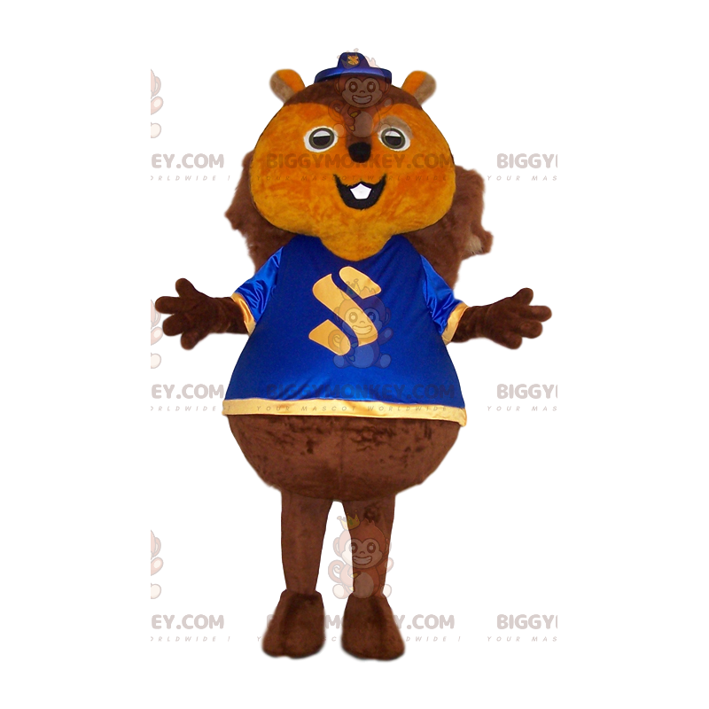 Gigantische eekhoorn BIGGYMONKEY™ mascottekostuum met blauwe Gigantische eekhoorn BIGGYMONKEY™ mascottekostuum met blauwe