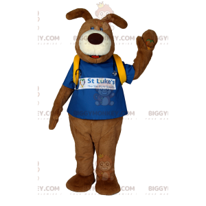 Brauner Hund BIGGYMONKEY™ Maskottchen-Kostüm mit blauem T-Shirt