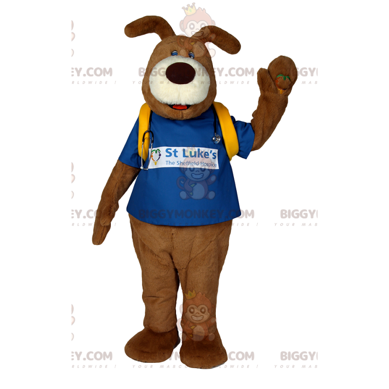 Disfraz de mascota Brown Dog BIGGYMONKEY™ con camiseta azul y