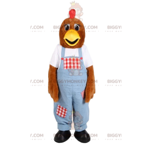 Kostým maskota Slepice v modré kombinéze BIGGYMONKEY™. kostým