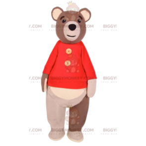 BIGGYMONKEY™ mascot costume of brown bear with red sweater. brown bear costume - Bear mascot - BiggyMonkey.com