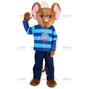 BIGGYMONKEY™ Mascot Costume of Brown Mouse in Jeans and Striped