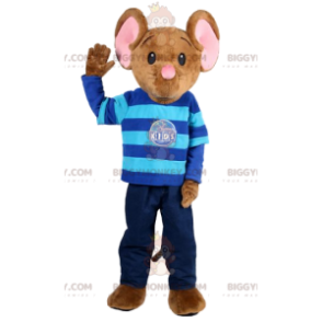 BIGGYMONKEY™ Mascot Costume of Brown Mouse in Jeans and Striped Sweater. - Mouse mascot - BIGGYMONKEY_012459 - BiggyMonkey.com