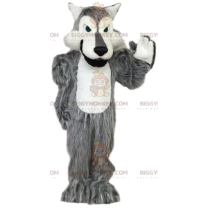 Gray and White Wolf BIGGYMONKEY™ Mascot Costume. wolf costume –