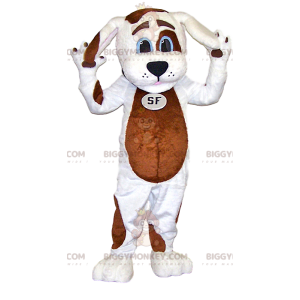 BIGGYMONKEY™ mascot costume white dog with brown spots. dog