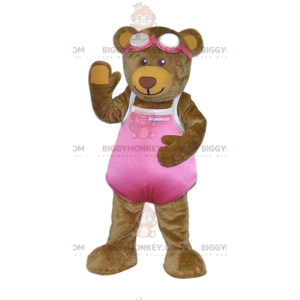 BIGGYMONKEY™ Mascot Costume Brown Bear Cub in Pink Swimsuit -