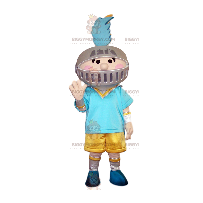 Little boy BIGGYMONKEY™ mascot costume with knight helmet. – Little boy BIGGYMONKEY™ mascot costume with knight helmet. –