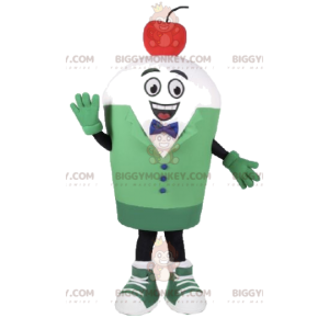 BIGGYMONKEY™ Maskotdräkt Vit snögubbe i grön kostym -