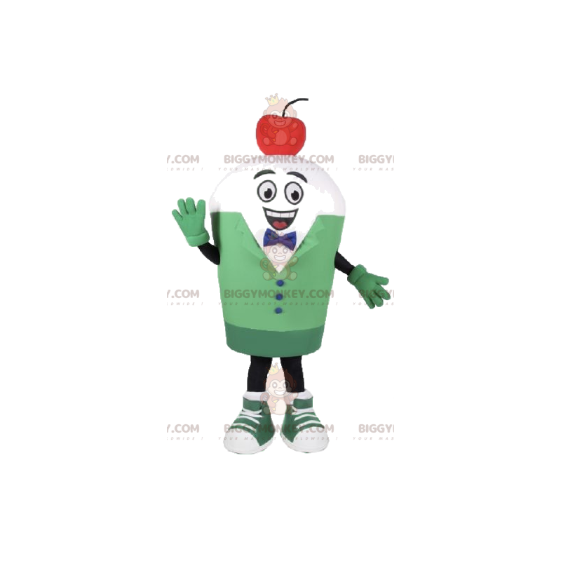 BIGGYMONKEY™ Mascot Costume White Snowman in Green Suit -