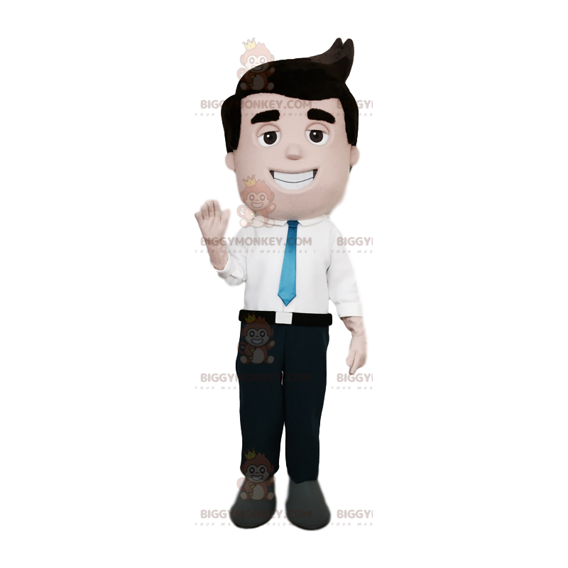 Fato de mascote empresário BIGGYMONKEY™ com gravata azul. – Fato de mascote empresário BIGGYMONKEY™ com gravata azul. –