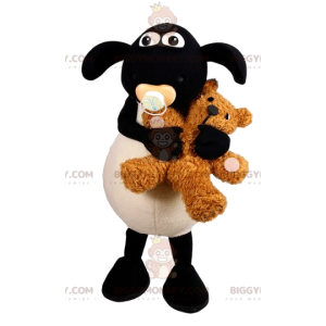 Λευκή και Μαύρη Στολή Μασκότ Teddy BIGGYMONKEY™ προβάτων -