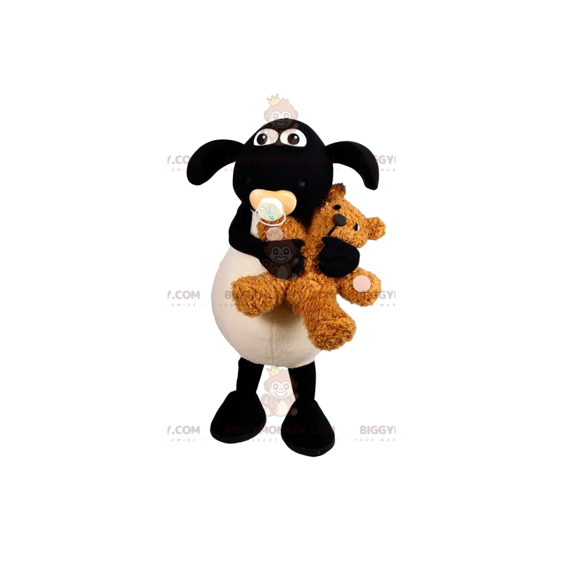 Disfraz de mascota de ovejita blanca y negra Teddy BIGGYMONKEY™ Disfraz de mascota de ovejita blanca y negra Teddy BIGGYMONKEY™