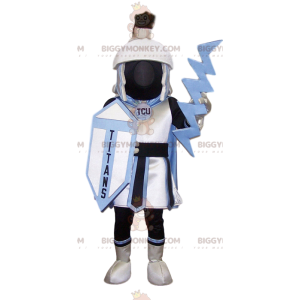 BIGGYMONKEY™ Mascot Costume Black and White Warrior with Shield