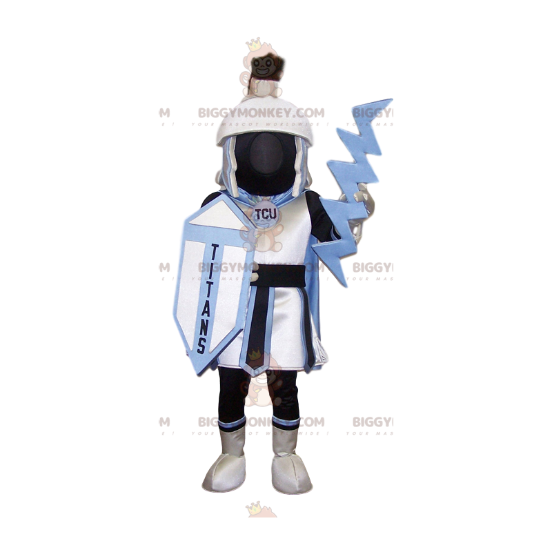 BIGGYMONKEY™ maskotkostume sort og hvid kriger med skjold - BIGGYMONKEY™ maskotkostume sort og hvid kriger med skjold -