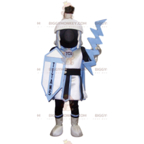 BIGGYMONKEY™ Maskottchenkostüm Schwarz-weißer Krieger mit