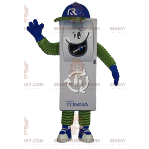 White remote control BIGGYMONKEY™ mascot costume with blue cap