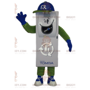 Vit fjärrkontroll BIGGYMONKEY™ maskotdräkt med blå keps - Maskot av objekt - BIGGYMONKEY_012481 - BiggyMonkey.com