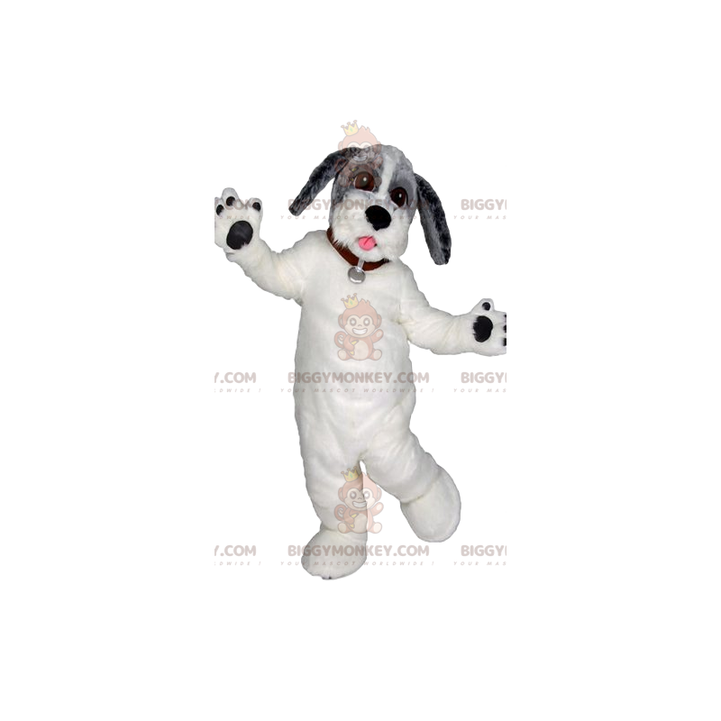 BIGGYMONKEY™ Maskotdräkt Vit hund med vackert rött halsband - BIGGYMONKEY™ Maskotdräkt Vit hund med vackert rött halsband -
