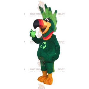 BIGGYMONKEY™ Costume da mascotte Pappagallo verde con stemma