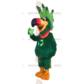 BIGGYMONKEY™ Maskottchenkostüm Grüner Papagei mit neongrünem Wappen - Dschungeltiere - BIGGYMONKEY_012484 - BiggyMonkey.com