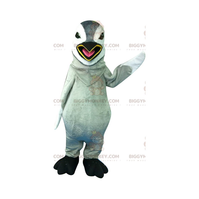 Fantasia de mascote de pinguim gigante cinza e branco Fantasia de mascote de pinguim gigante cinza e branco