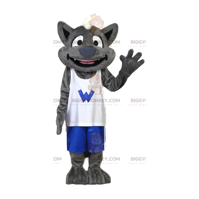 BIGGYMONKEY™ Gray Wolf Mascot Costume In Sportswear. wolf BIGGYMONKEY™ Gray Wolf Mascot Costume In Sportswear. wolf