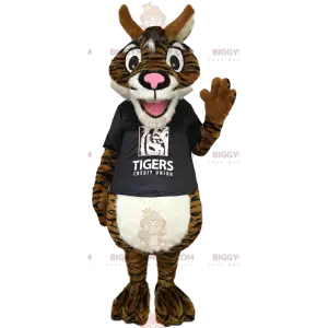 Brauner Tiger BIGGYMONKEY™ Maskottchen-Kostüm mit schwarzem