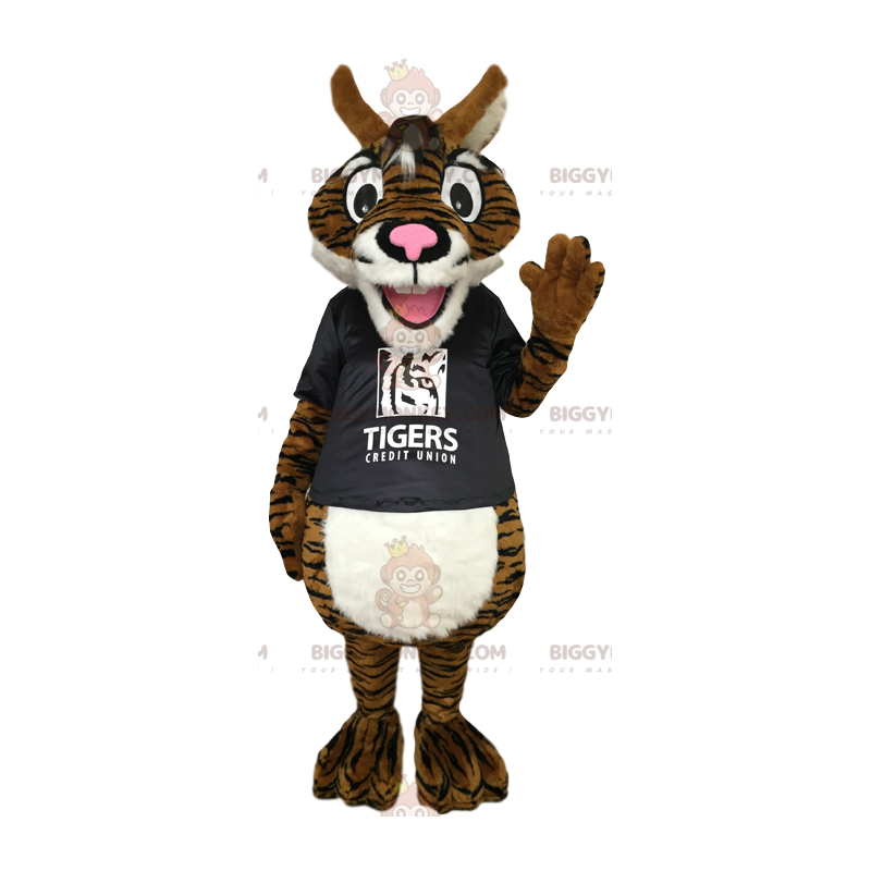 Costume de mascotte BIGGYMONKEY™ de tigre marron avec un Costume de mascotte BIGGYMONKEY™ de tigre marron avec un