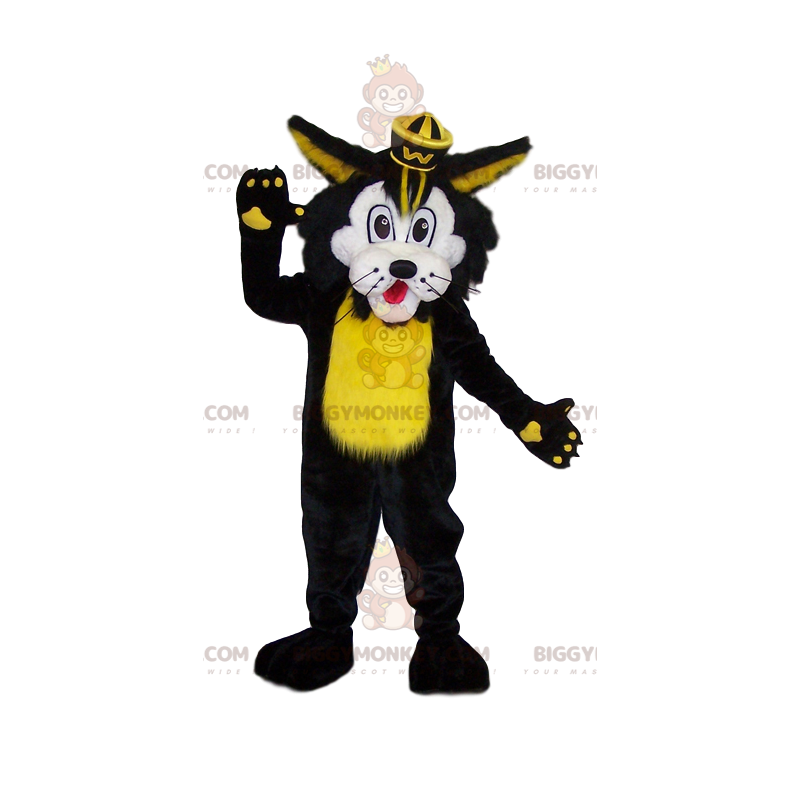 Costume de mascotte BIGGYMONKEY™ de lion noir et jaune. Costume Costume de mascotte BIGGYMONKEY™ de lion noir et jaune. Costume