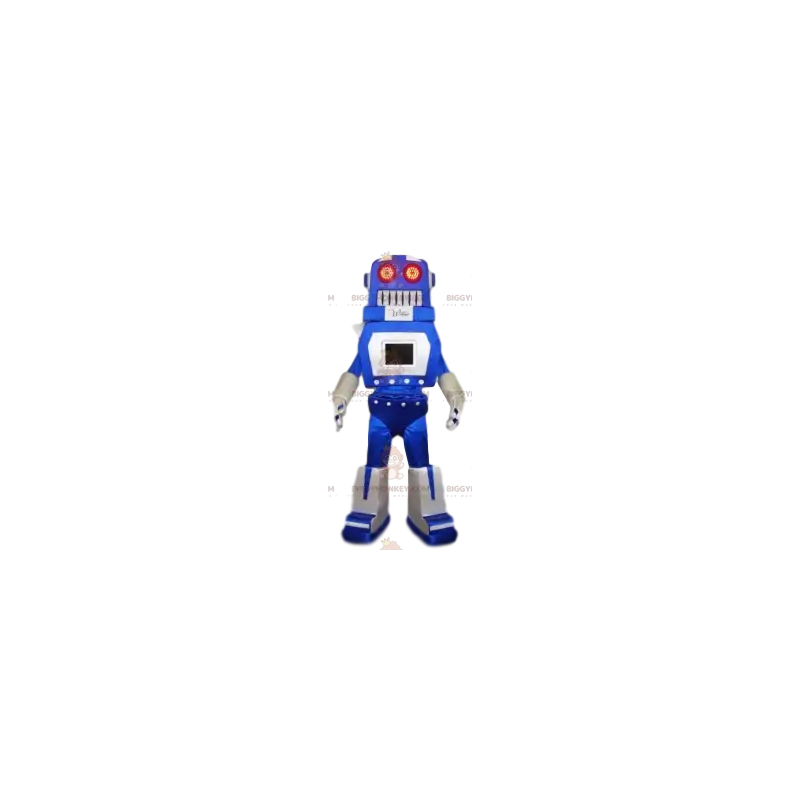 Blue and white funny robot BIGGYMONKEY™ mascot costume. robot Blue and white funny robot BIGGYMONKEY™ mascot costume. robot