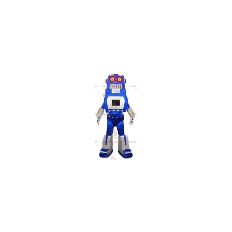 Niebiesko-biały kostium maskotki zabawnego robota BIGGYMONKEY™. Niebiesko-biały kostium maskotki zabawnego robota BIGGYMONKEY™.