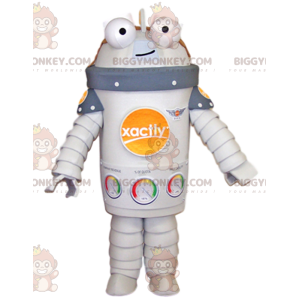 Lächelnder weißer Roboter BIGGYMONKEY™ Maskottchen-Kostüm.