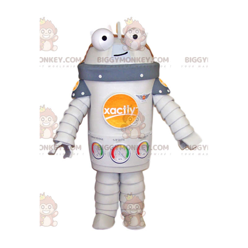 Traje da mascote do robô branco sorridente BIGGYMONKEY™. Traje da mascote do robô branco sorridente BIGGYMONKEY™.