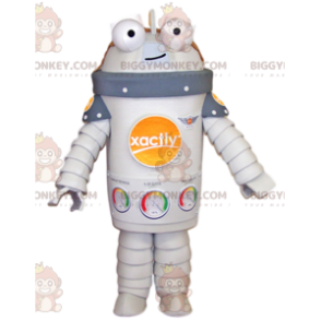 Glimlachend witte robot BIGGYMONKEY™ mascottekostuum. robot