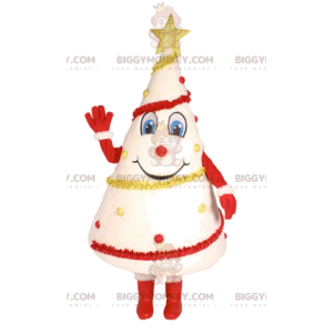 Costume de mascotte BIGGYMONKEY™ de sapin blanc décoré en rouge