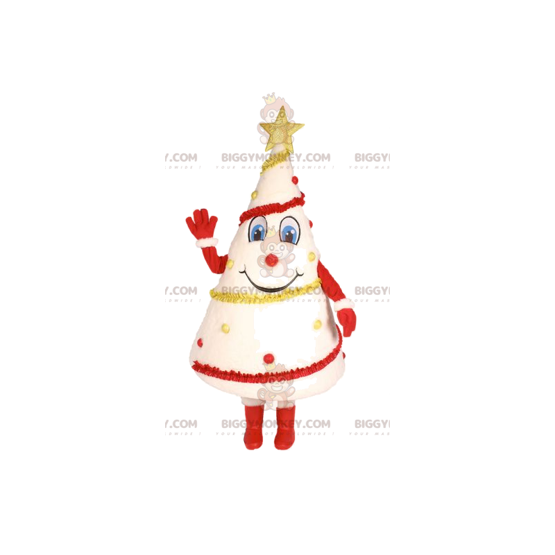 BIGGYMONKEY™ Weißer Baum-Maskottchen-Kostüm, dekoriert in Rot BIGGYMONKEY™ Weißer Baum-Maskottchen-Kostüm, dekoriert in Rot
