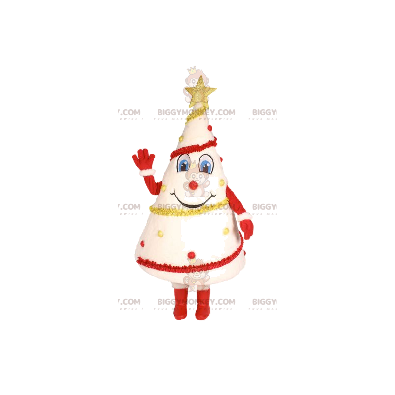 Costume de mascotte BIGGYMONKEY™ de sapin blanc décoré en rouge