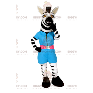 Zebra BIGGYMONKEY™ Mascot Costume with Blue Smock –